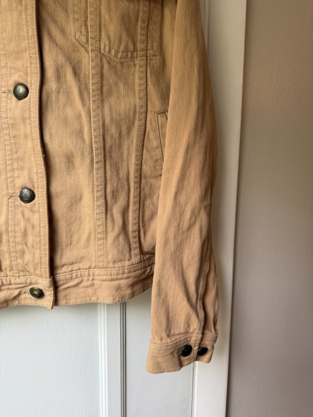 Lauren Ralph Lauren Tan Denim Trucker Jacket Corduroy Collar Women's L - Picture 3 of 8